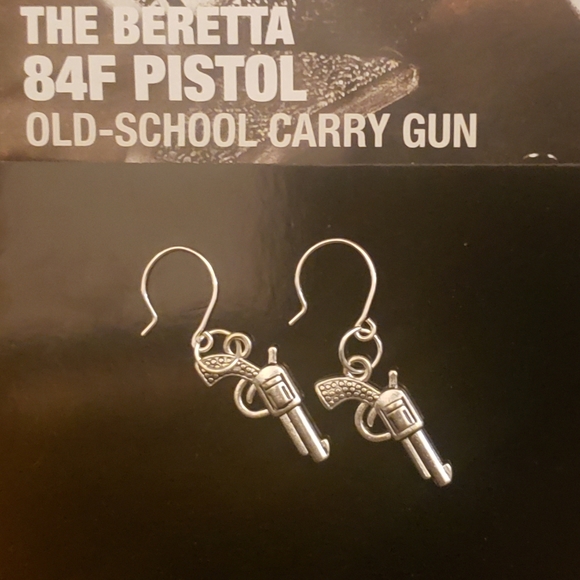 Sterling Silver Single Action Revolver Gun Earrings - Picture 2 of 2